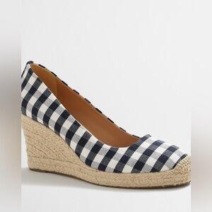 J.Crew Navy Gingham Espadrille Wedges Size 8